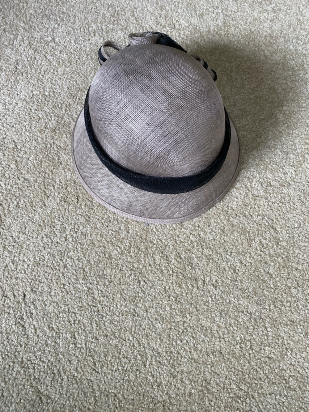 Taupe Women's Dress Hat with Black Trim and Floral Accent - Picture 2 of 3